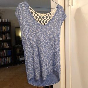 Crochet-Back Blue Tank